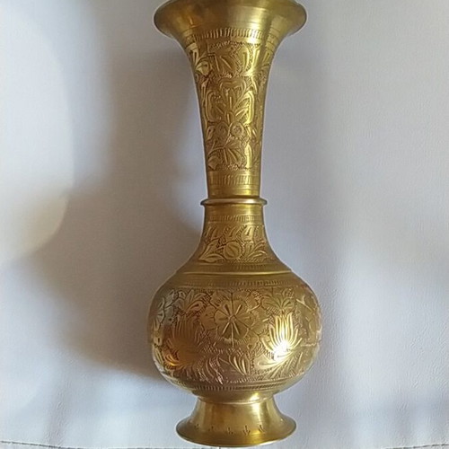 Vintage brass handmade vase, like new, possibly Indian