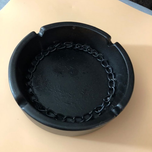Vintage Black Ashtray with Chain Detail used