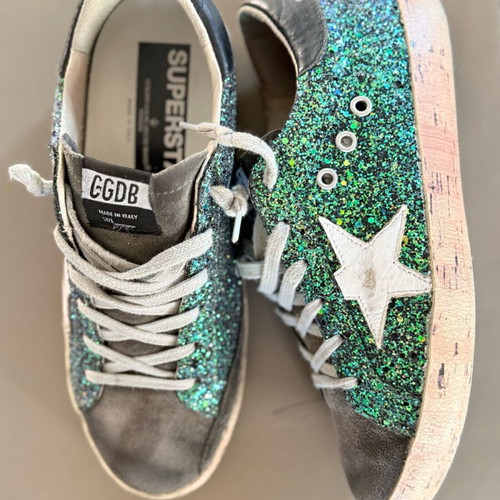 Golden Goose Superstar Emerald Glitter Cork Sole Like New