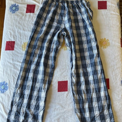 Men's pajama pants set like new, checkered and grey melange