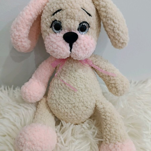 Handmade knitted puppy new, 27 cm tall