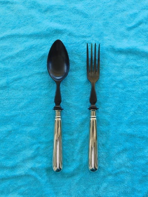 Salad spoon and fork used, Italian made G.B.I. vintage