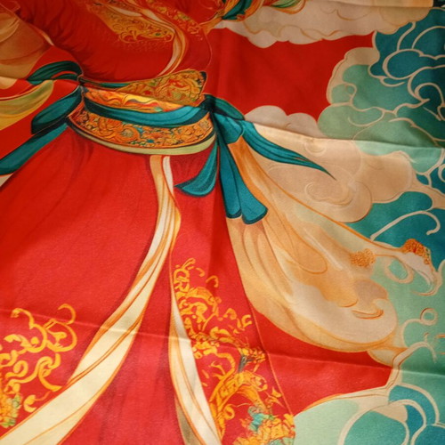 Satin scarf new, square 45x45 cm, red multicolor