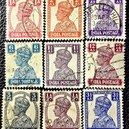 Γραμματόσημα Ινδία 1941 μεταχειρισμένα, σετ 9 τεμαχίων