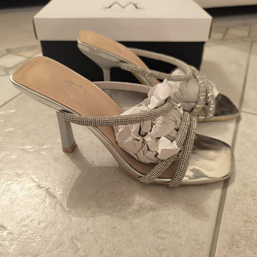 Silver sandals with rhinestones new, size 36