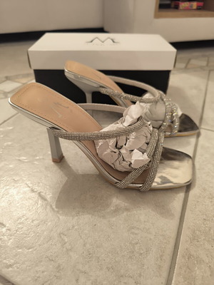 Silver sandals with rhinestones new, size 36