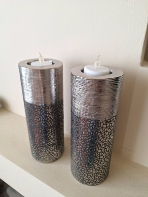Κεραμικά κηροπήγια νέα, σετ 2, 21 cm μαύρο με ασημί
