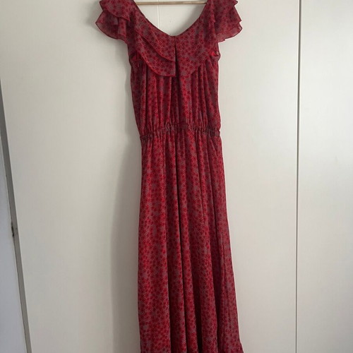 United Colors of Benetton Red Floral Ruffle Maxi Dress M38 Like New