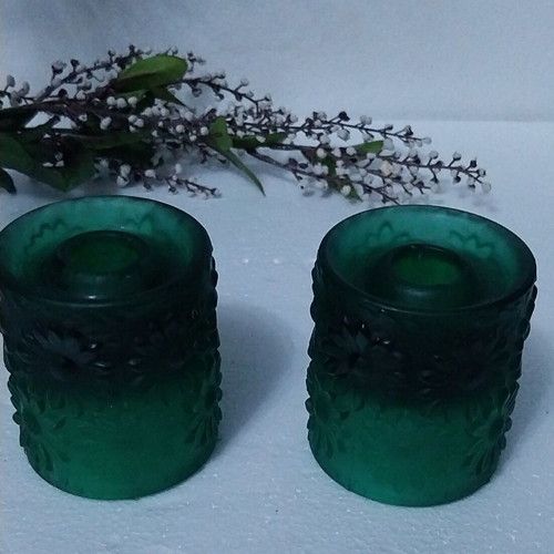 Rudolf Jurnikl Daisies Candle Holders emerald green, new