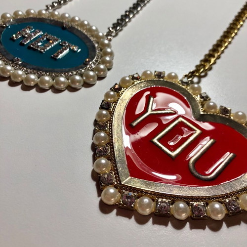 Funky set of 2 necklaces with rhinestones used