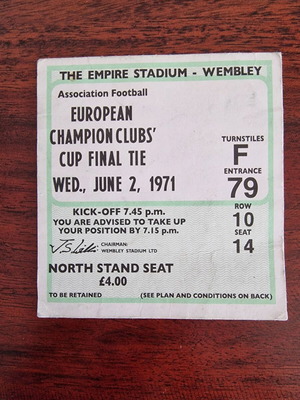 Replica Final Ticket 1971 Panathinaikos-Ajax used