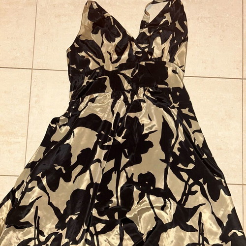 Acai silk mini dress S/M like new, black and gold