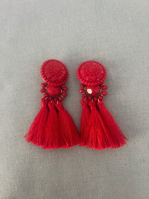 Red Coral Summer Earrings Gold big statement like new