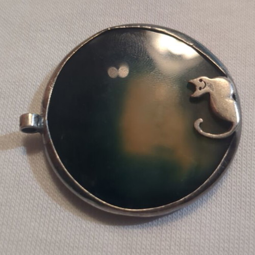 Silver pendant 925 with blue agate for cat lovers like new