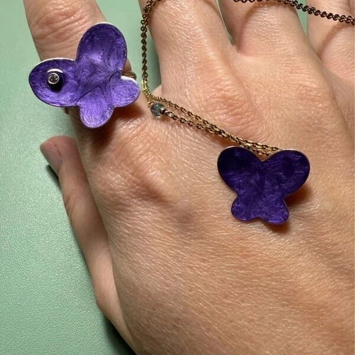Silver 925 jewelry set with purple butterfly design, like new