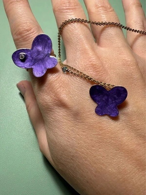 Silver 925 jewelry set with purple butterfly design, like new