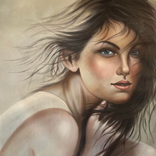 Handmade painting on canvas 'Female Portrait' new, vibrant colors