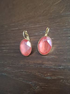 Earrings from gold-plated brass with Swarovski crystal, like new, coral color
