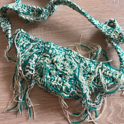 Banana bag crossbody new, green with fringes and zipper