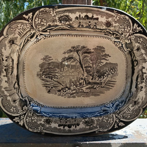 19thC Ottoman Thessaloniki Transferware Platter Salomon B. Juda like new