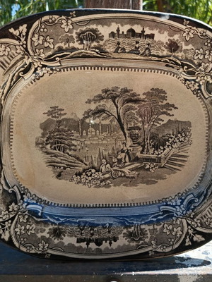 19thC Ottoman Thessaloniki Transferware Platter Salomon B. Juda like new