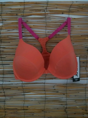 DKNY sports bra new orange fluorescent with fuchsia straps size 75D