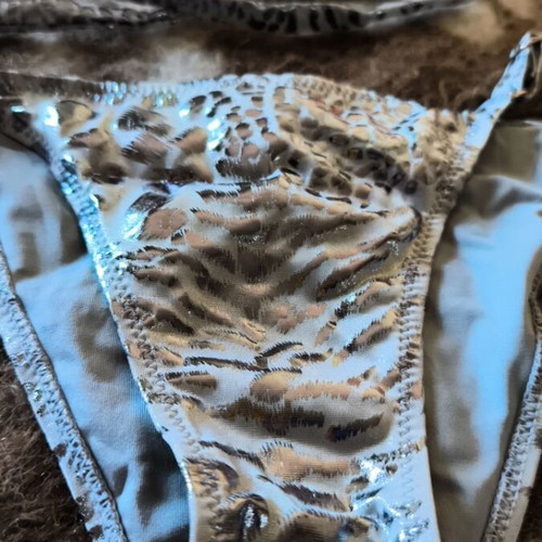 Silver bikini shiny animal print new, size M