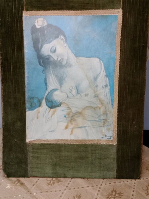 Antique painting used with velvet frame, Mother and Child by Picasso