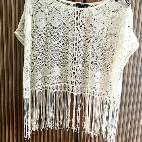 H&M Crop Boho Top Large White like new