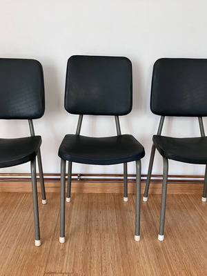 Metal chairs used, set of 3 with vinyl upholstery