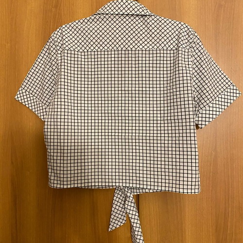 Jaeger of England checked crop shirt with tie new, black and white