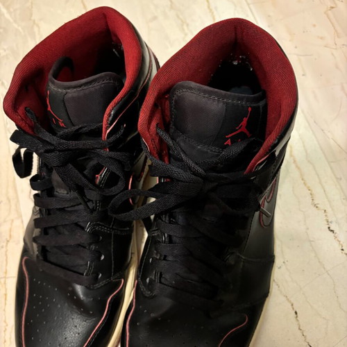 Nike Air Jordan 1 Mid used black and red sneakers size 45