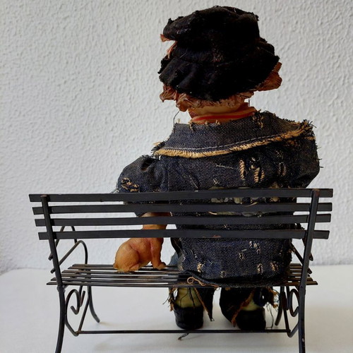 Vintage collectible figure Homeless on bench with dog used