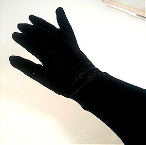 Γάντια βελούδινα μαύρα μέχρι πάνω από τον αγκωνα