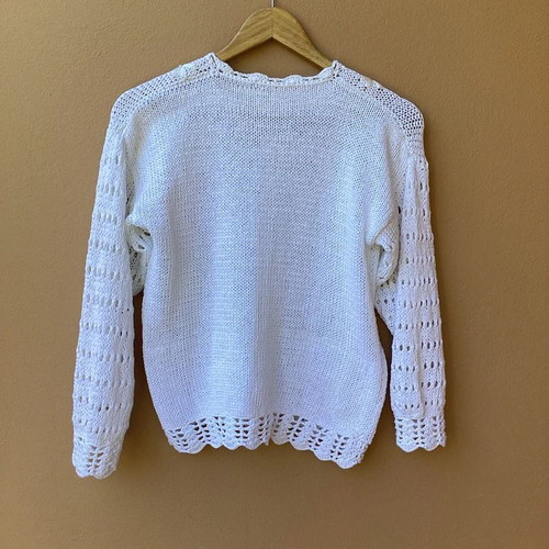 White handmade knitted vintage cardigan like new, size M