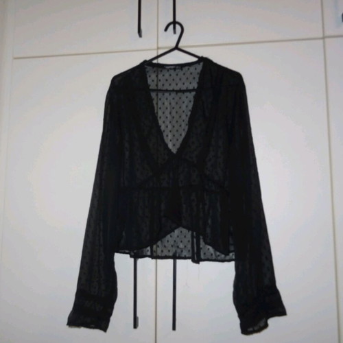 Stradivarius Transparent Black Top With Polka Dots New Small
