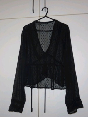 Stradivarius Transparent Black Top With Polka Dots New Small
