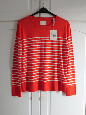 Gant knitted sweater new, size M, orange and white