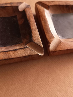 Vintage wooden ashtrays set of 2 handmade decorative bowls