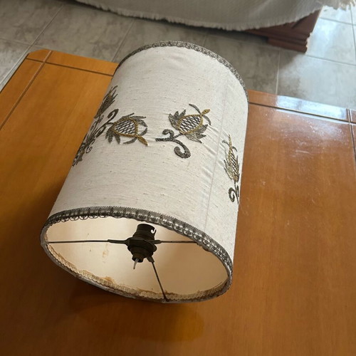 Vintage embroidered lamp shade piece used, hand-stitched