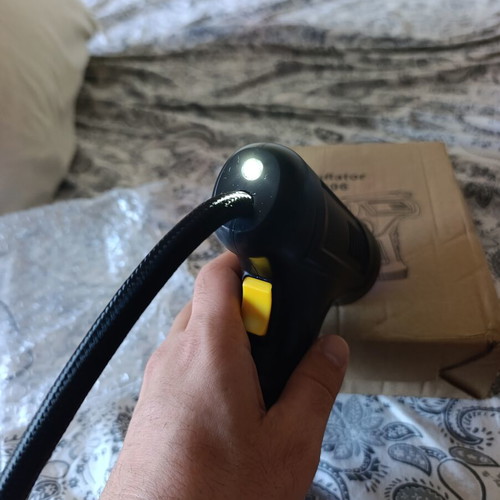 Tire Inflator with Flashlight for Car, Motorcycle, and Bicycle like new