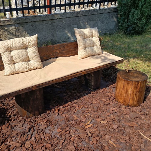 Handmade garden set with 1.50m bench and log table, natural wood