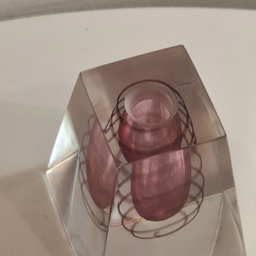 Art Glass Solid Dip Pen and Holder Deep Pink Spiral Used