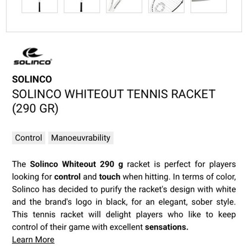 Solinco Whiteout 2025 290gm tennis racket like new