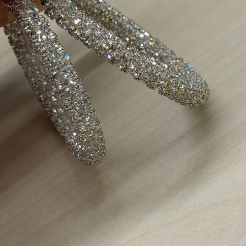 Hoop earrings with rhinestones like new, silver color
