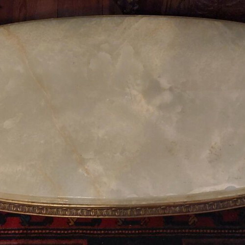 Vintage coffee table with natural onyx and bronze base