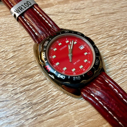 Citizen Vintage NOS new watch with red leather strap
