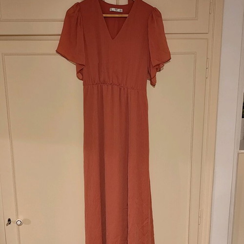 Mango long draped dress with belt like new, size S, pink
