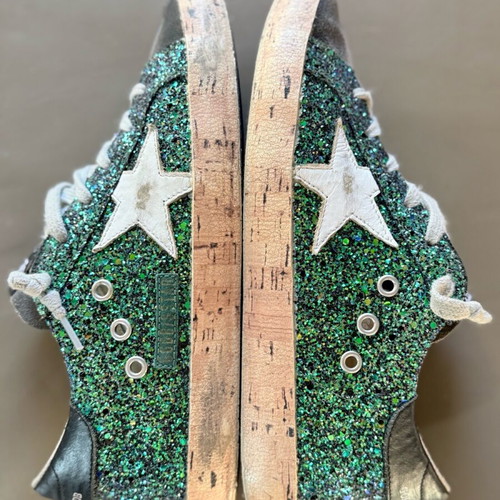 Golden Goose Superstar Emerald Glitter Cork Sole Like New