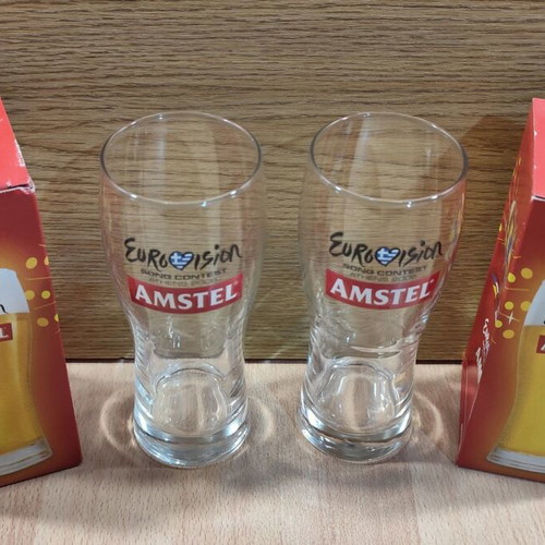 Amstel Eurovision Song Contest Athens 2006 glass set of two new